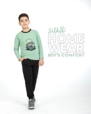 ست راحتی پسرانه آستین دار نخی طرح-out-door سیلکا