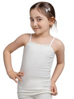 تاپ دخترانه بندی پنبه حاشیه گیپور سفید