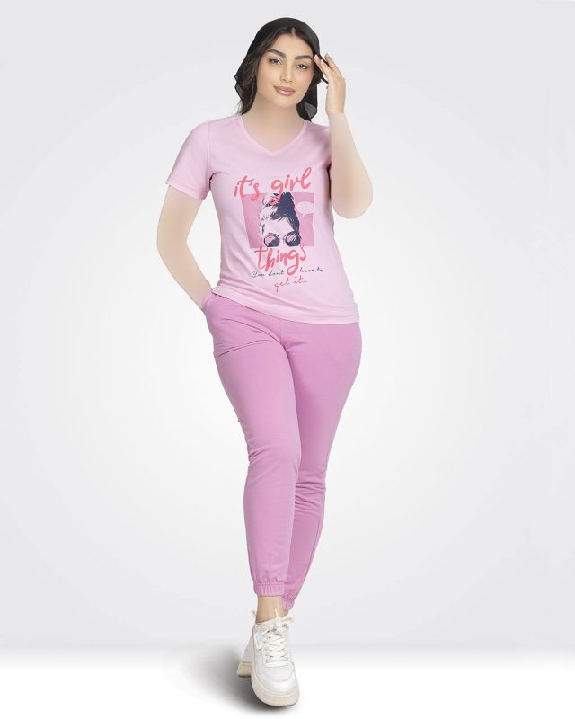 ست لباس راحتی زنانه نخی مدل دختر عینکی