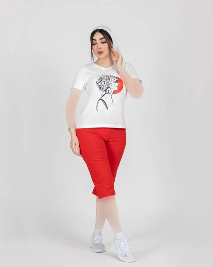 ست راحتی زنانه نیم آستین ماه سیلکا