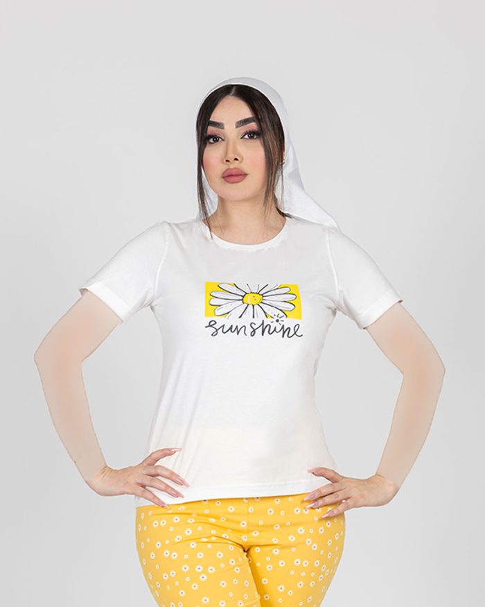تیشرت زنانه چاپی گل اوت لت