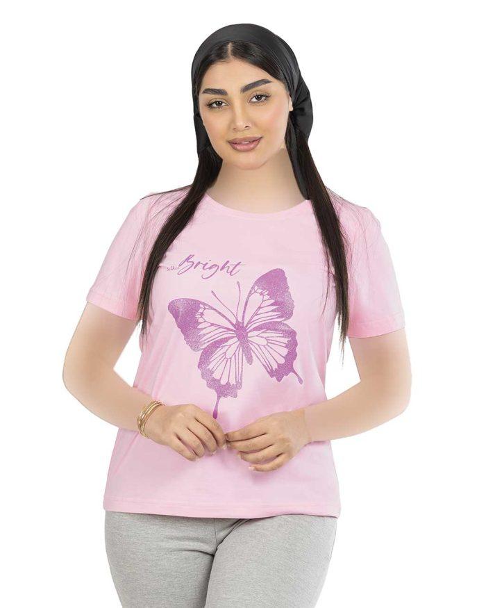 تیشرت زنانه نخی طرح پروانه سیلکا