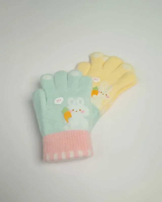 دستکش بچه‌گانه بافت موهر فانتزی مدل خرگوش شکمو