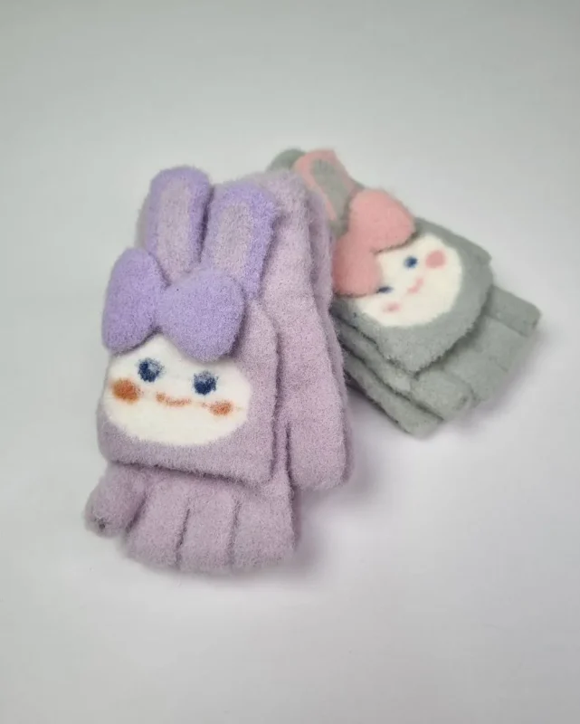 دستکش بچه‌گانه بافت موهر فانتزی مدل خرگوش مهربان