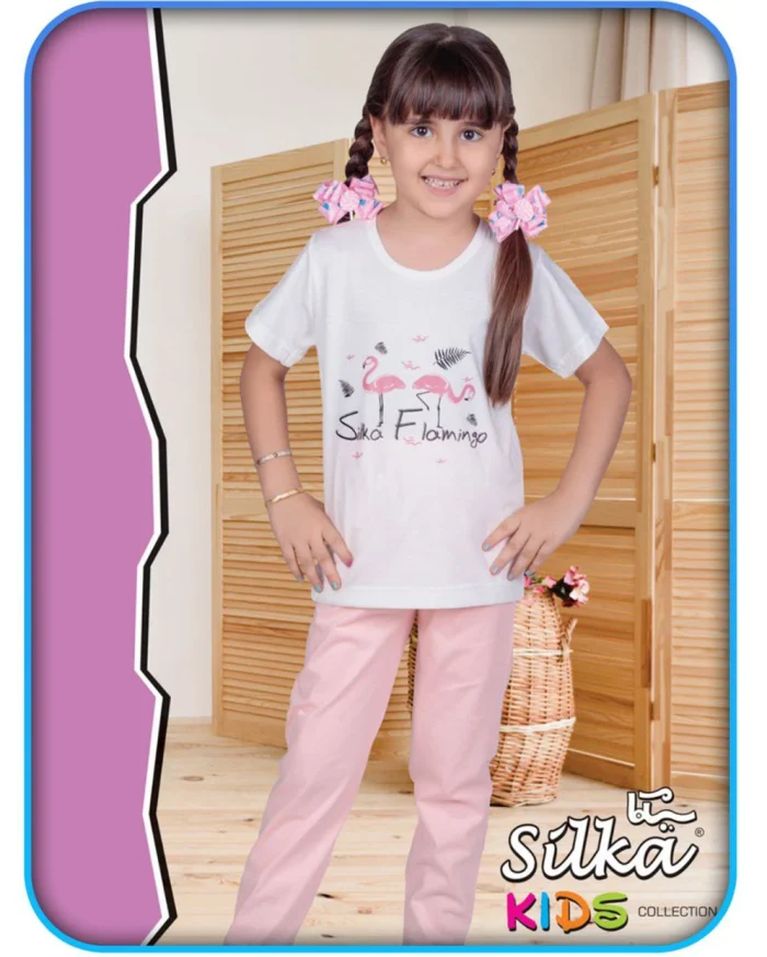 ست راحتی دخترانه نخی طرح فلامینگو