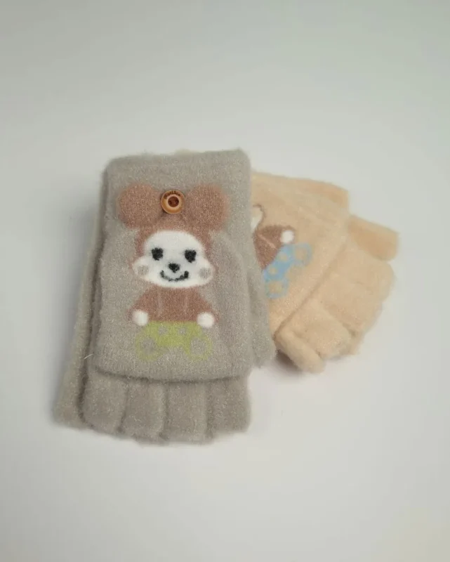 دستکش بچه‌گانه بافت موهر فانتزی مدل عروسک