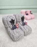 پاپوش کاموایی نوزادی طرح گل