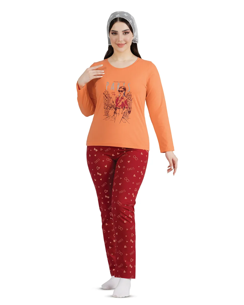 set rahati model paris-09-z ست لباس راحتی زنانه نخی آستین بلند مدل پاریس