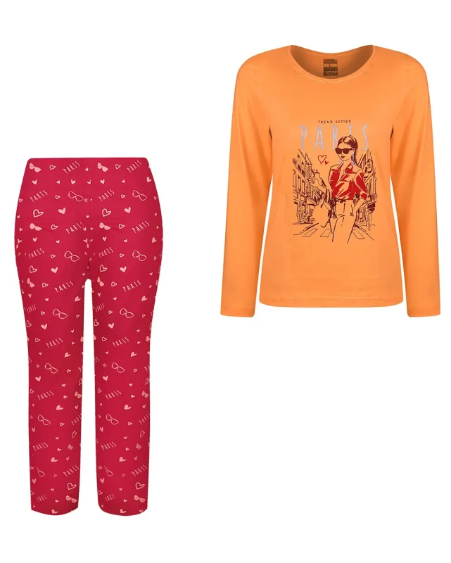 ست لباس راحتی زنانه نخی آستین بلند مدل پاریس