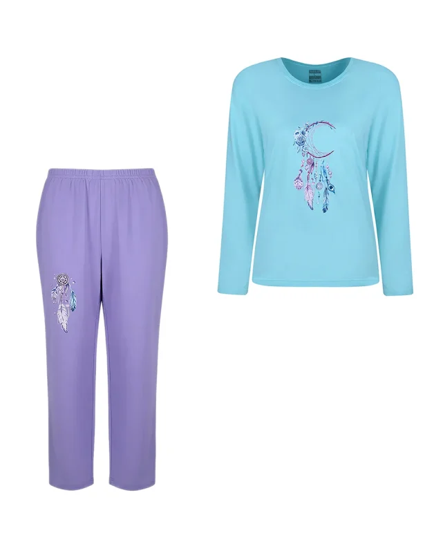 ست لباس راحتی زنانه نخی آستین بلند مدل رویا