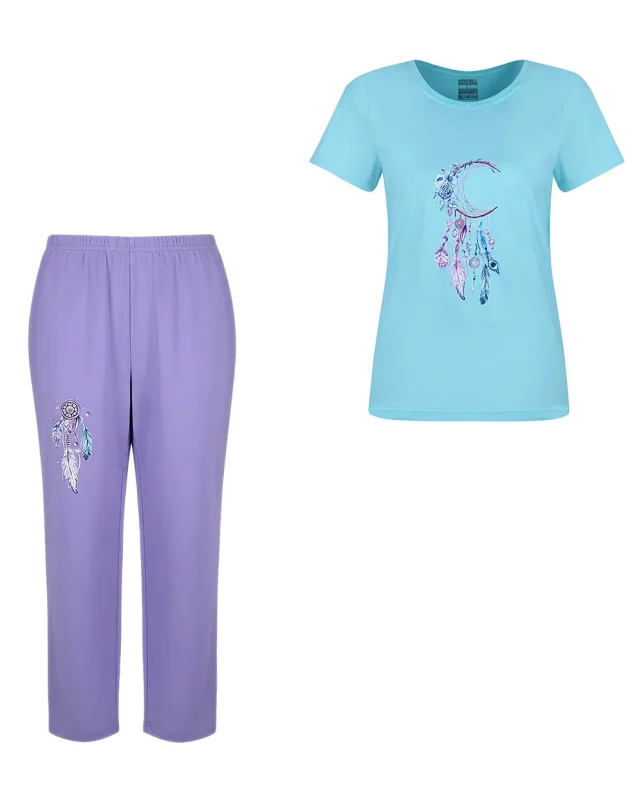 ست لباس راحتی زنانه نخی نیم آستین مدل رویا