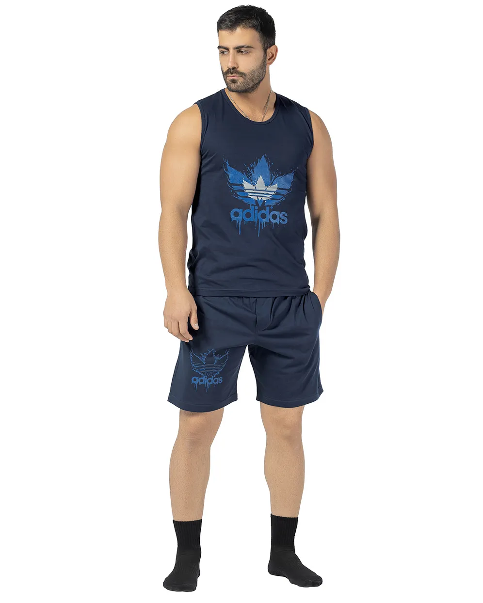 set varzeshi broks-08-m ست لباس ورزشی مردانه مدل آدیداس سرمه ای