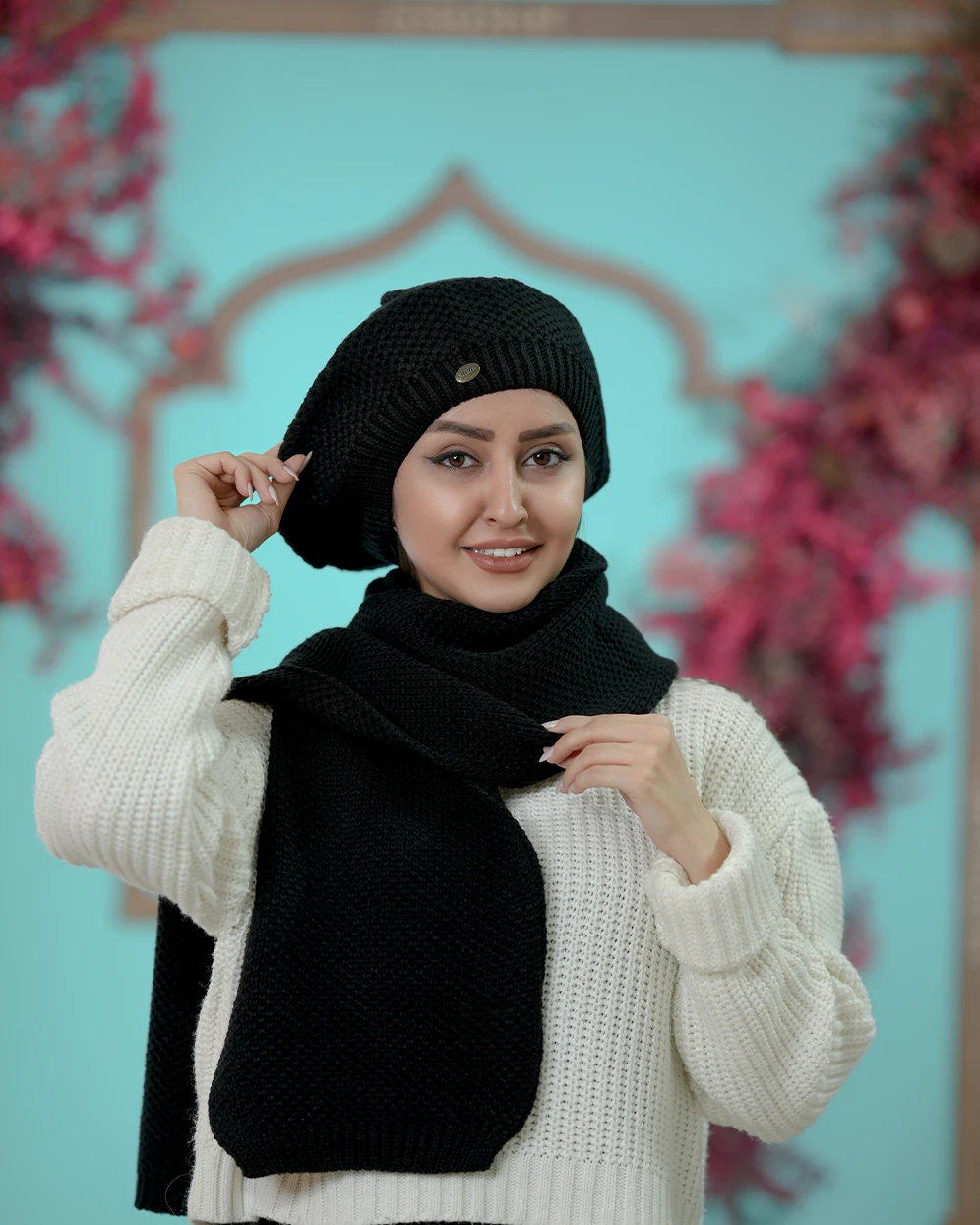 SHAL KOLAH LAVAN MESHKI-09-Z شال کلاه زنانه کاموا فرانسوی سیلکا