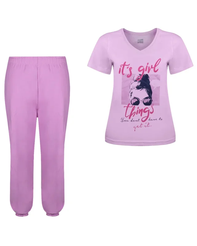 ست لباس راحتی زنانه نخی مدل دختر عینکی