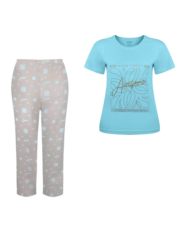 ست لباس راحتی زنانه سایز بزرگ پنبه نیم آستین مدل ادنا