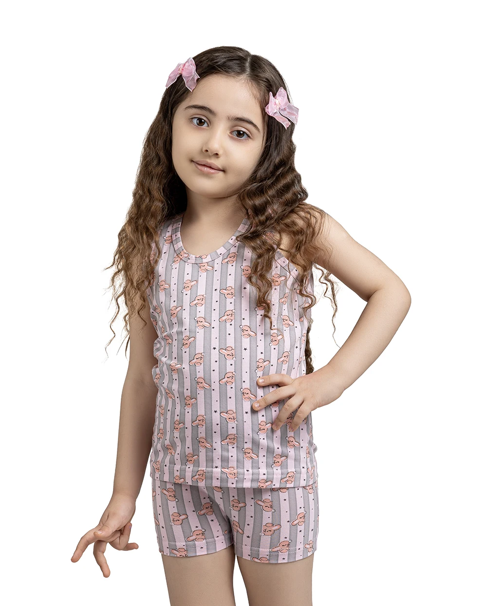 set zirpoosh nila-09-d ست زیرپوش و شورت دخترانه نخ پنبه طرح نیلا سیلکا