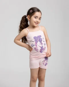 ست زیرپوش و شورت دخترانه نخ پنبه طرح تیم سیلکا