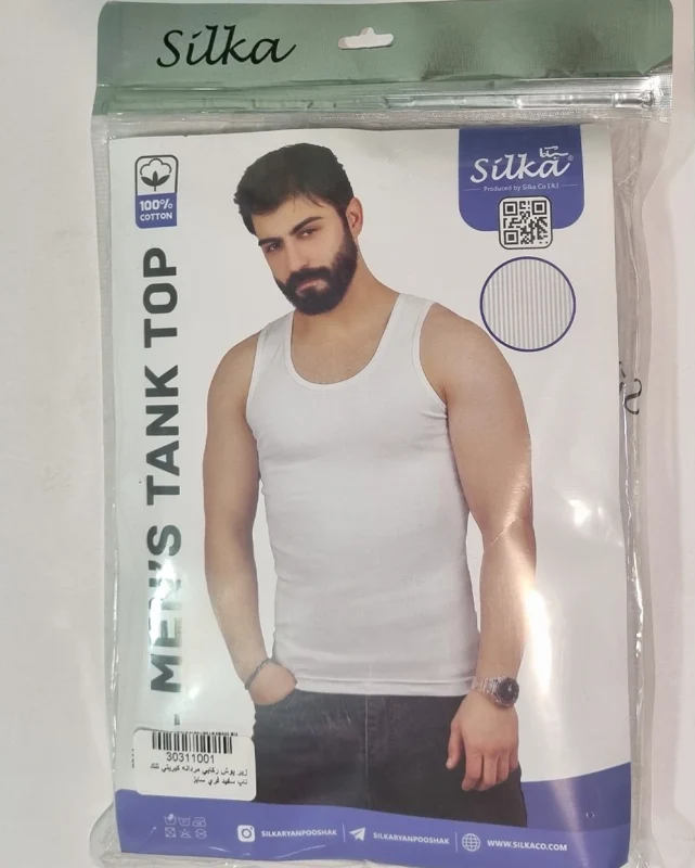 زیرپوش رکابی مردانه کبریتی سیلکا سفید فریسایز