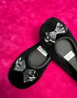 پاپوش زنانه جیر مشکی طرح پاپیون چرمی