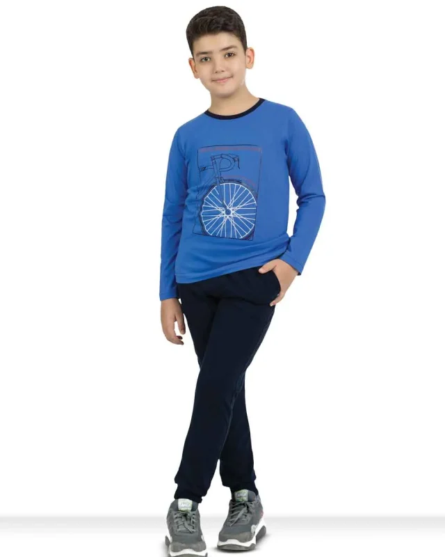 ست راحتی پسرانه آستین دار نخی طرح چرخ سیلکا