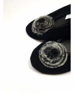 پاپوش زنانه جیر مشکی گلدار سموری دو رنگ سیلکا