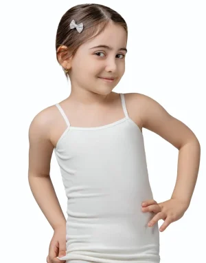 تاپ دخترانه بندی پنبه حاشیه کش ساده سفید