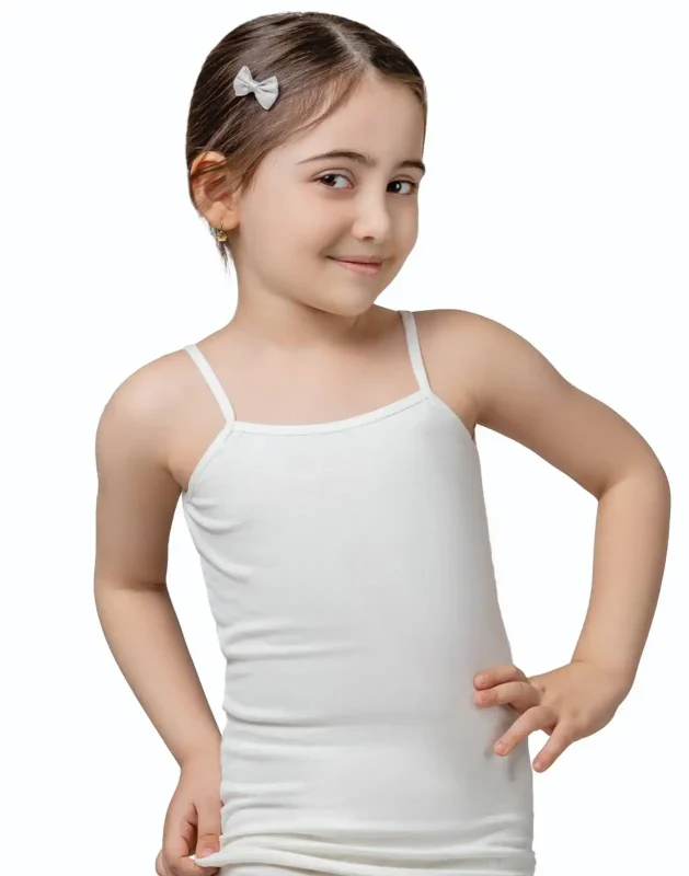 تاپ دخترانه بندی پنبه حاشیه کش ساده سفید