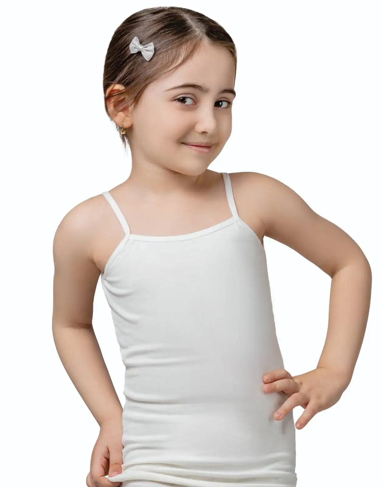 سشف تاپ دخترانه بندی پنبه حاشیه کش ساده سفید
