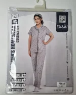 ست لباس راحتی زنانه نخی نیم آستین دکمه دار مدل آدونیس - تصویر 6